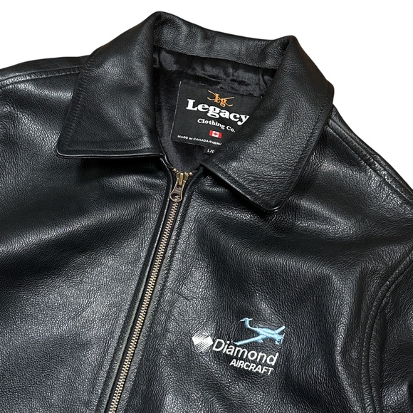 Vintage Diamond Aircraft Logo Aviator Bomber Leather Jacket Mens Large - Picture 3 of 15